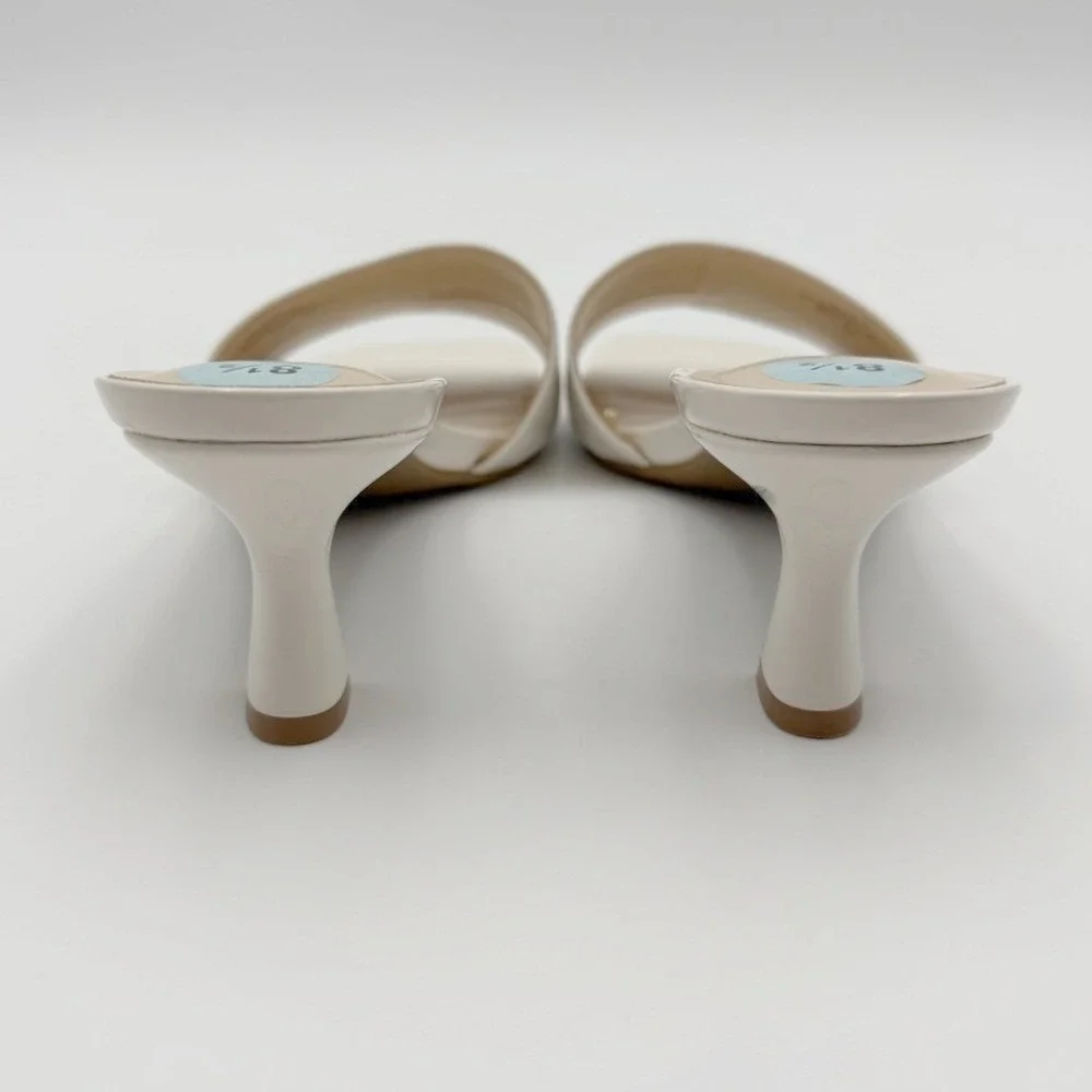 Nine West 8.5 White Patent Square Toe Kitten Heel Slide Sandals 90s Minimalist